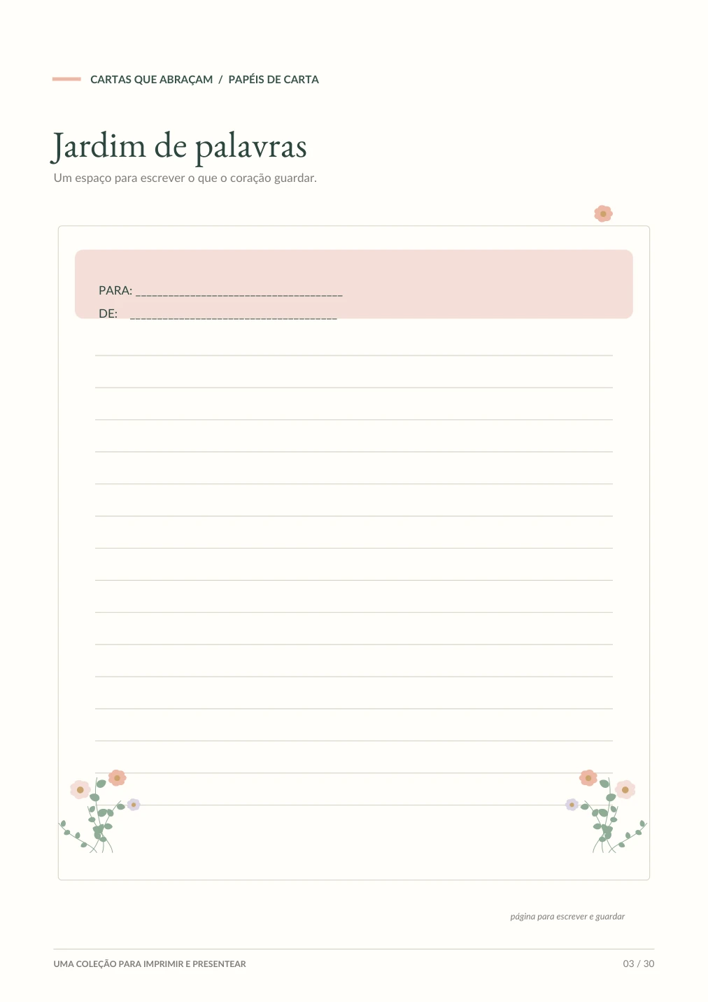 Papel de carta Jardim de Palavras