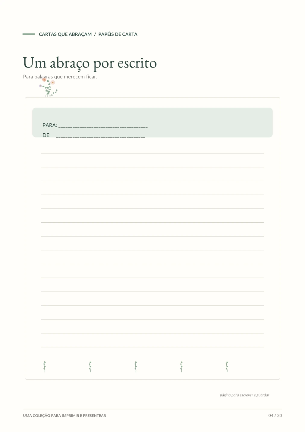 Papel de carta Um abraço por escrito