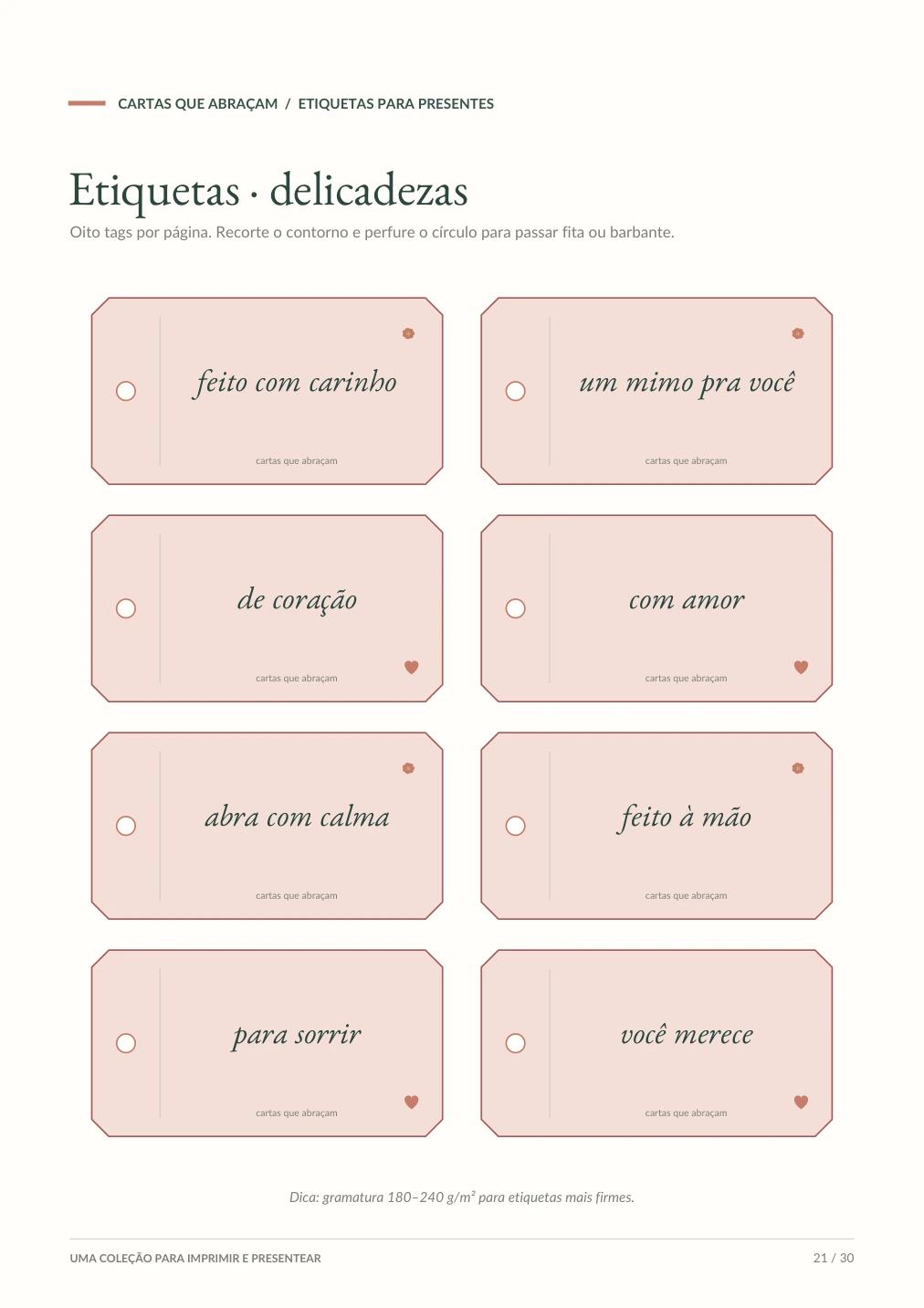 Página com oito etiquetas delicadas