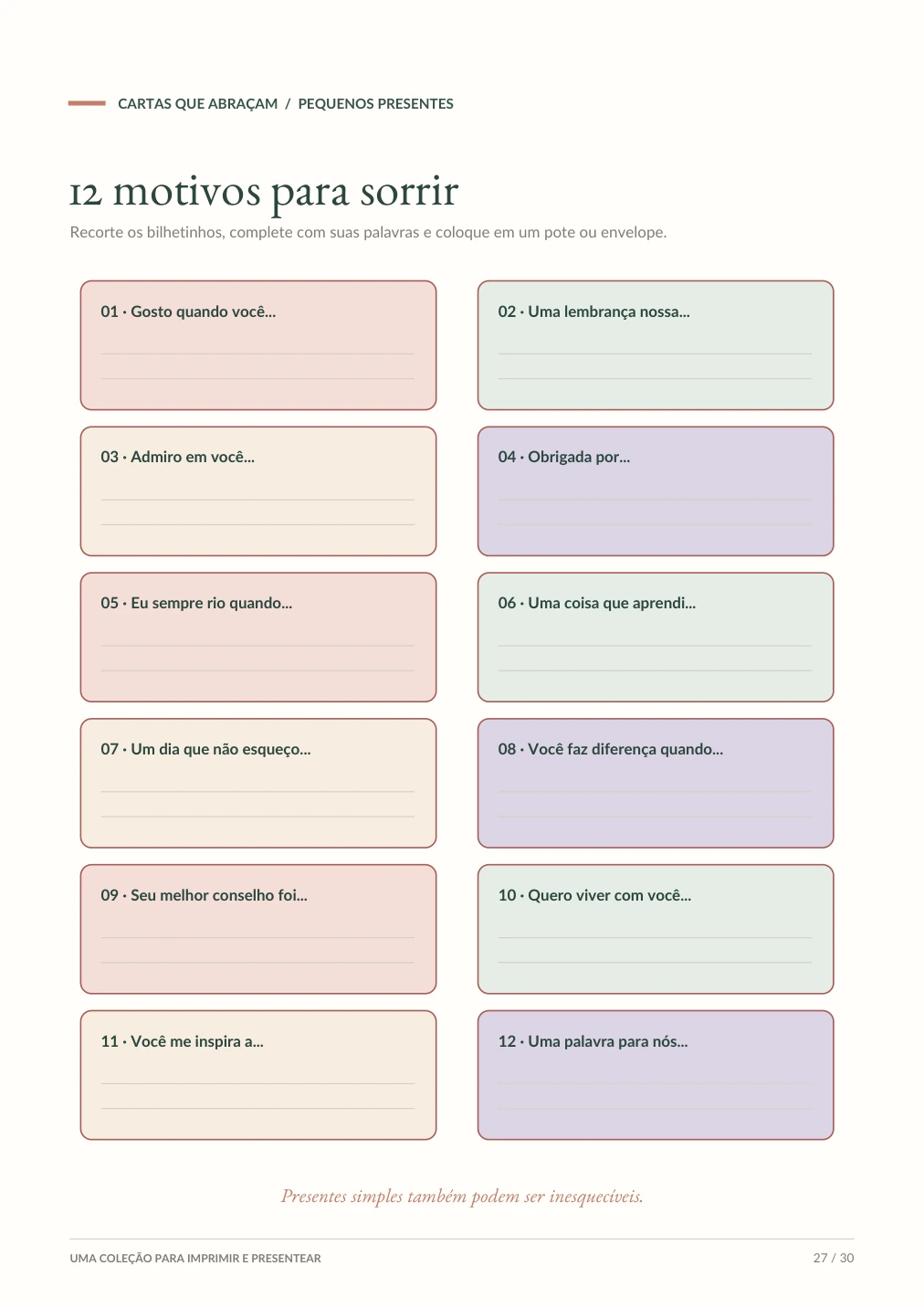 Página dos 12 motivos para sorrir