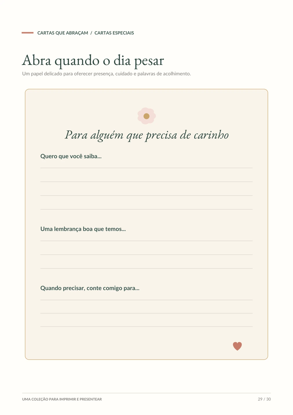 Página da carta especial Abra quando o dia pesar